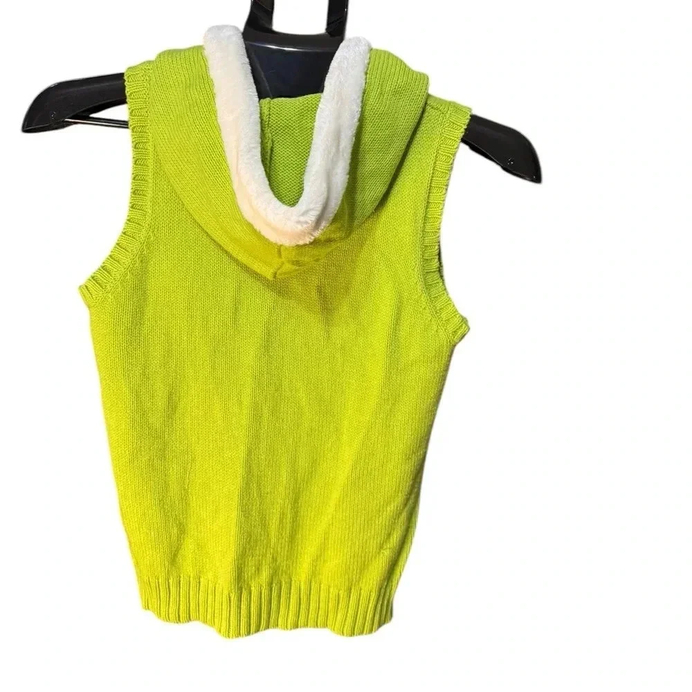 Gymboree Girl vest lime green with pink buttons and fuzzy trim hood k142
